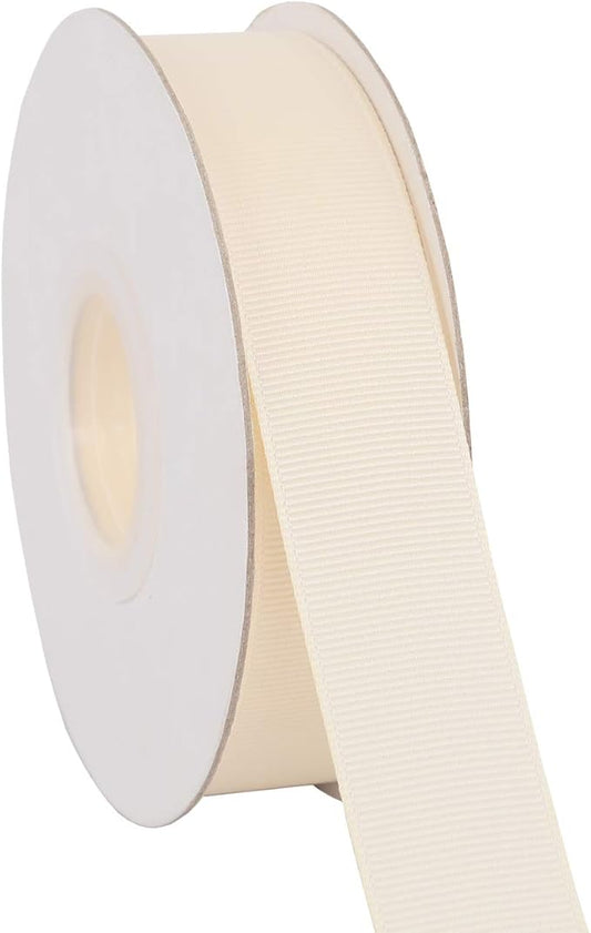 Ribbonitlux 1" Wide Solid Grosgrain Ribbon 25 Yards (810-Ivory）, Set for Gift Wrapping, Party Decor, Sewing Applications, Wedding and Craft