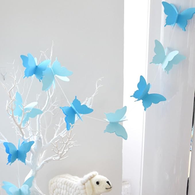 Butterfly Banner Decorative Paper Garland for Wedding Baby Shower Birthday Theme Decor 110 Inches Long Pack of 2 Pieces Blue