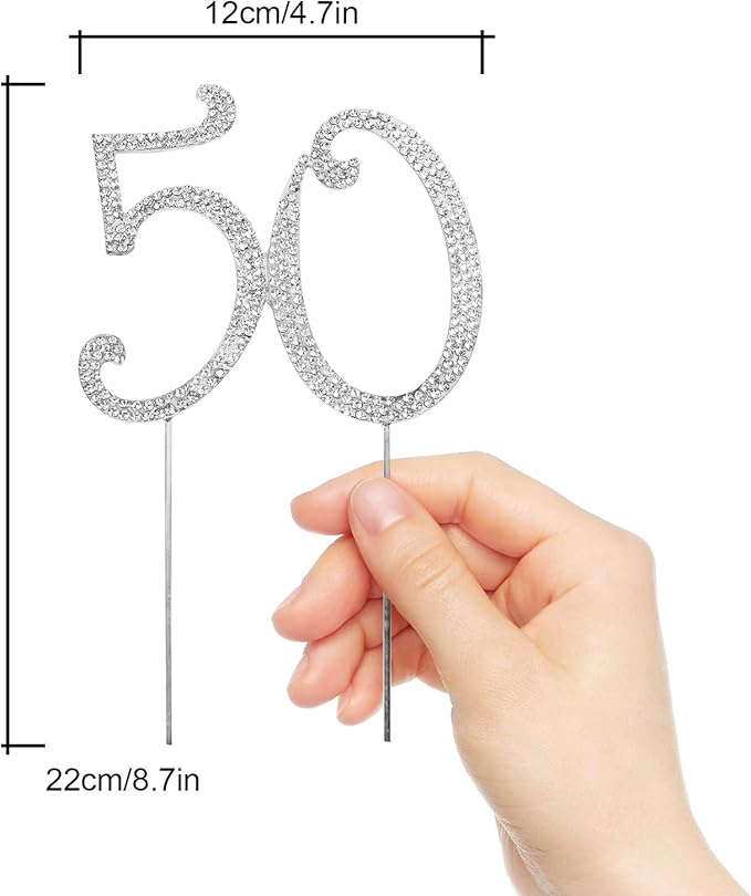 Bling Crystal Rhinestone 50 Birthday Cake Topper - Best Keepsake | 50th Party Decorations Silver