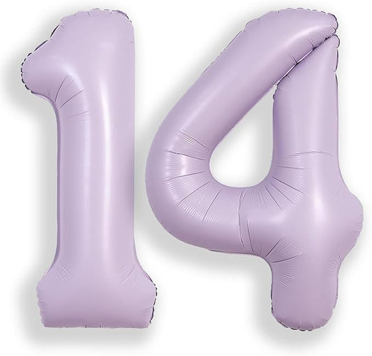 SUWEN 40 Inch Light Purple Large 14 Balloon Number Big Foil Helium Lavender Number Balloons Huge Mylar 0-9 Giant Jumbo Happy 14th Birthday Party Anniversary Decorations