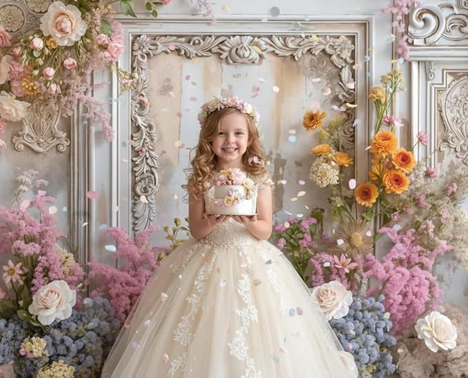 Kate Vintage Baroque Wall Photography Backdrops 10x6.5ft Victorian Floral Decor Background Frame Pink Blue Flowers Photography Studio Props for Wedding Birthday Party Shoot
