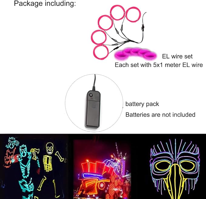 Neon Light 5-in-1 Meter Wire,Portable Battery Pack with Decorative Wire, Suitable for Birthday Parties, Thanksgiving, and Other Occasions (Pink)