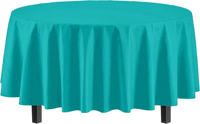 Exquisite Party Solids 6-Pack Premium Plastic Tablecloth 84in. Round Plastic Table Cover - Aqua…