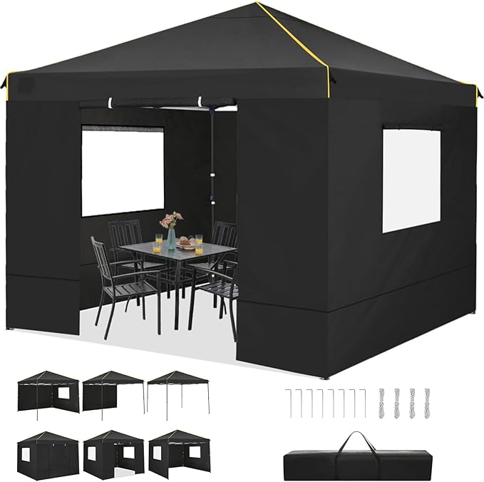 COBIZI 10x10 Pop Up Canopy Tent with Sidewalls and Roll-up Ventilated Windows with Mosquito net, Ez Outdoor Commercial Instant Gazebo Tent for Party Waterproof with Carrybag
