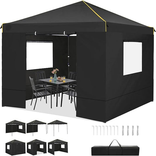 COBIZI 10x10 Pop Up Canopy Tent with Sidewalls and Roll-up Ventilated Windows with Mosquito net, Ez Outdoor Commercial Instant Gazebo Tent for Party Waterproof with Carrybag