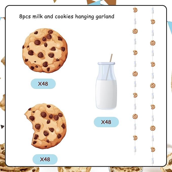 Jollyboom Milk & Cookies Birthday Party Decorations - Hanging Dot Garland Banner Streamer for Sweet 1st Birthday Chocolate Chip Drinks Bottle Boys & Girls