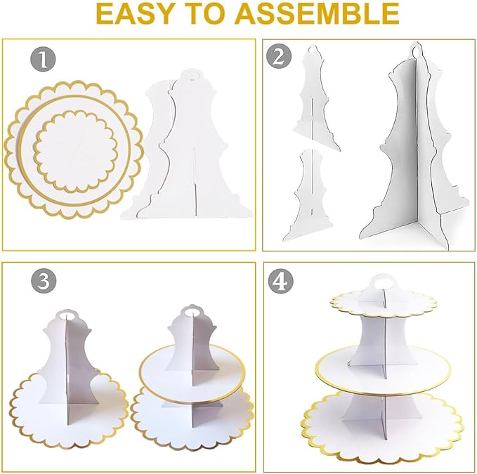 2 Pack Cardboard Cupcake Stand, 3 Tier Paper Cupcake Tower, Round Cake Display Rack Dessert Stand Pastry Holder for Christmas Wedding Anniversary Birthday Baby Shower Party (#A)