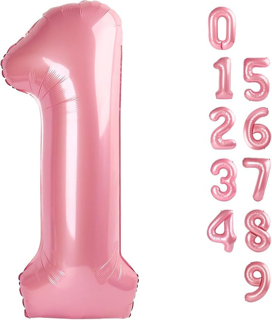 Number Balloons 1, 40 Inch One Balloons for 1st Birthday Girl Boy 1 11 21 Party Decorations Baby Shower Photo Shoot, Pastel Pink 1 Balloon