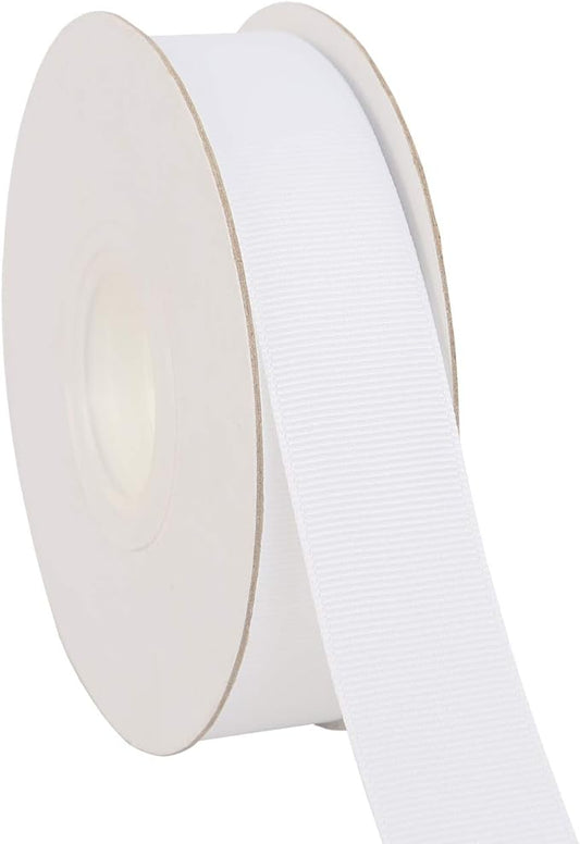 Ribbonitlux 1" Wide Solid Grosgrain Ribbon 25 Yards (029-White）, Set for Gift Wrapping, Party Decor, Sewing Applications, Wedding and Craft