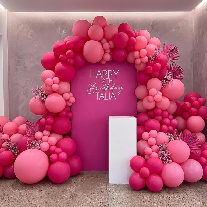 Pink Balloon Arch Kit - 154Pcs 5 10 12 18 inch Hot Pink and Pink Balloon Garland Kit for Wedding Girls Birthday Princess Theme Valentines Day Bridal Baby Shower Engagement Party Decorations