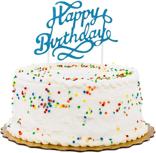Restaurantware Top Cake 6 X 6 Inch Cake Toppers 10 Happy Birthday Cake Topper Inserts - Durable With Glitter Detail Blue Paper Cake Decoration Birthday Baby Shower Wedding Supplies