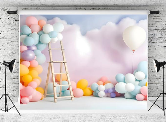 Kate Colorful Balloons Birthday Backdrop for Kids Cake Smash Cloud Home Party Decoration Background Photo Fabric Props (10x8ft)