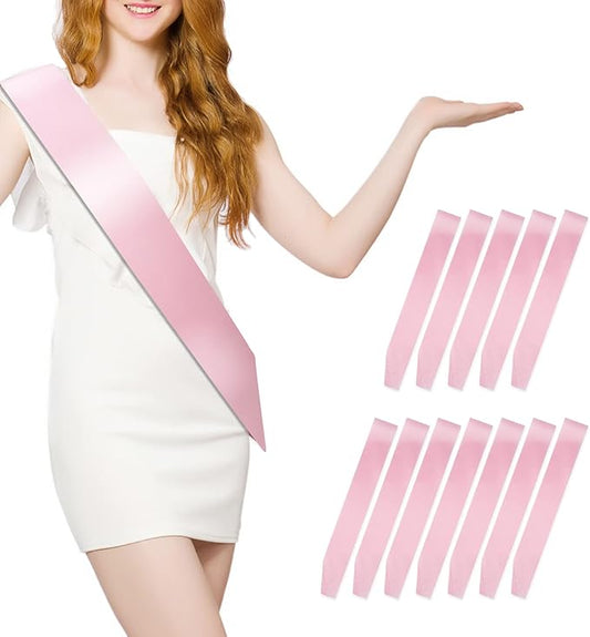 12 Pcs Sash Blank Satin Sash Party Supplies Pink Sash Plain Sash Bride Sash Bachelorette Party Sashes for Birthday, Wedding, Graduation, DIY, Beauty Pageant, Hen Party, Homecoming, Make Your Own Sash