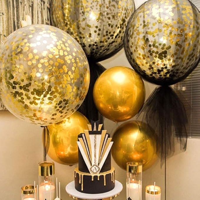 36 Inch Giant Confetti Balloons, Gold Latex Confetti Round Balloons for Birthdays Weddings Receptions Festival Party Decoration, Pack of 5 Pcs