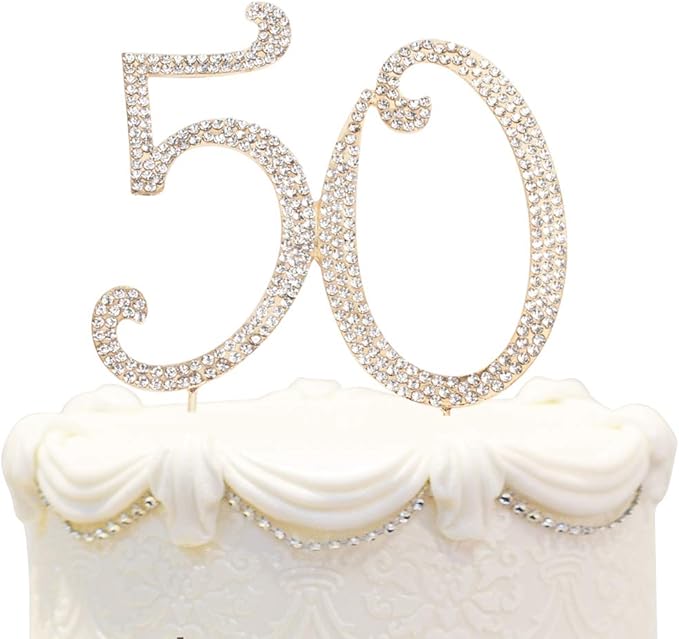 Bling Crystal Rhinestone 50 Birthday Cake Topper - Best Keepsake | 50th Party Decorations Gold