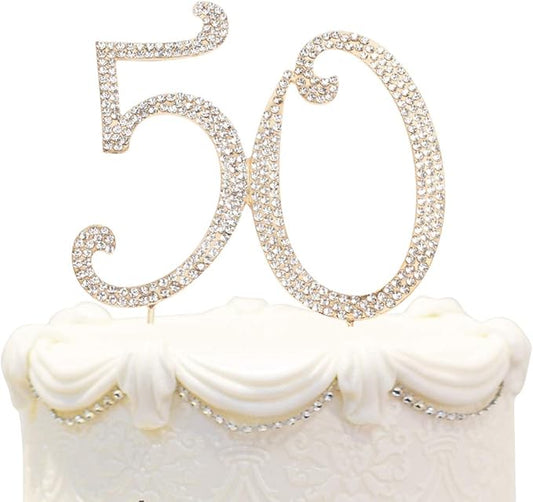 Bling Crystal Rhinestone 50 Birthday Cake Topper - Best Keepsake | 50th Party Decorations Gold