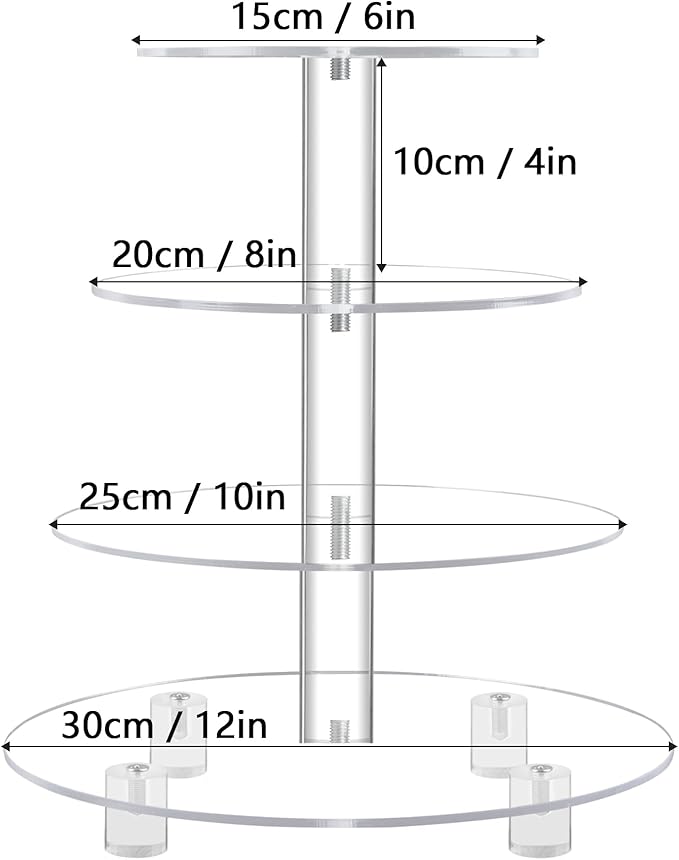 YestBuy Cupcake Stand 4 Tier Round Tower with Base, Acrylic Cupcake Holder, Clear, 38 Cupcakes, Wedding Birthday Pastry Display