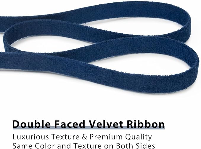 Dark Blue Velvet Ribbon - 3/8 Inch x 21Yd Vintage Thin Blue Velvet Ribbon Double Faced for Christmas Tree Ornaments, Gift Wrapping, Wedding Decoration, Wreath & Hair Bows
