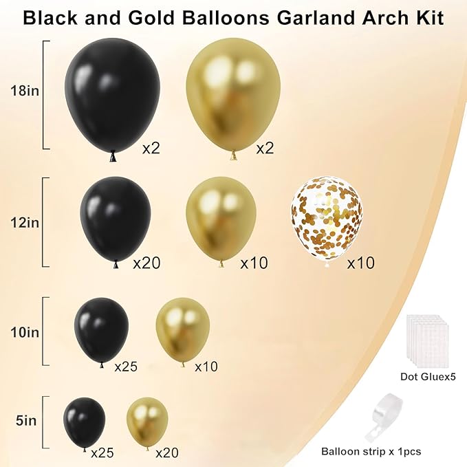 Black and Gold Balloons Garland Arch Kit, Black Gold Balloons for Class 2026 Graduation Class Decorations, Birthday, Retirement, Anniversary, New Year Party Decorations