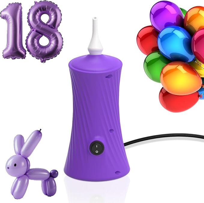 Balloon Pump Electric Balloon Pump Air Balloon Pump Balloon Blower Machine Portable Long Animal Blower Machine Blue/Orange/Pink/Purple Electric Balloon Pump Inflator for Party/Wedding/Birthday Decor