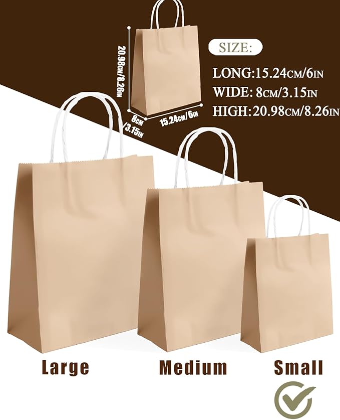 qiqee 24PCS Small Gift Bag with Handles Bulk 8.3"x6"x3" Gift Bags Almond Yellow Bags Multiple Uses (Small Size)