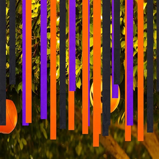 jiebor Halloween Streamers Crepe Paper Black Orange Purple Streamers 492 Ft 6 Rolls for Halloween Party Wedding Birthday Home Office Door Wall Decorations Flower Making