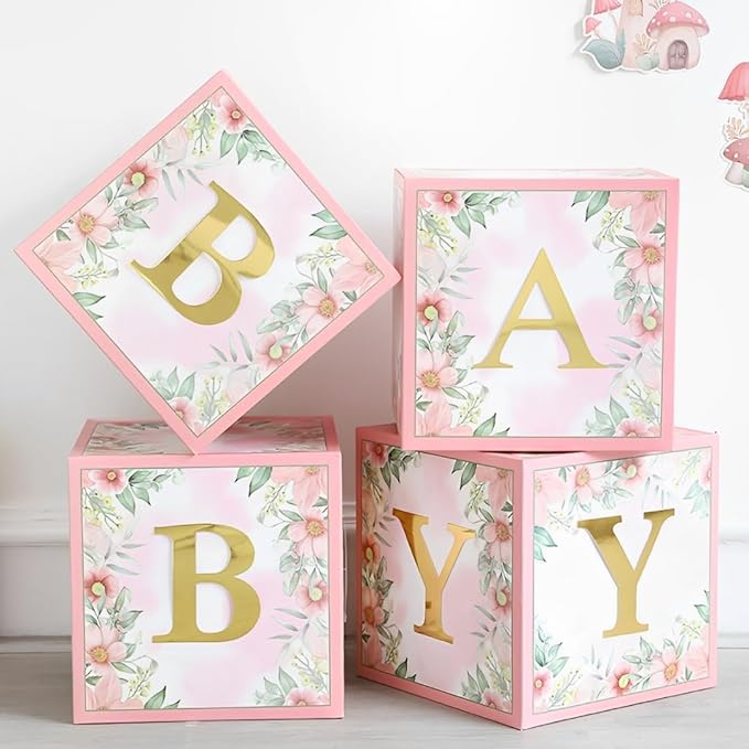 Wildflower Party Decorations Floral Baby Balloon Blocks Boxes with Letters for Girls Baby Shower Birthday Bridal Shower Baby in Bloom Spring Party Decoration