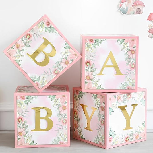 Wildflower Party Decorations Floral Baby Balloon Blocks Boxes with Letters for Girls Baby Shower Birthday Bridal Shower Baby in Bloom Spring Party Decoration