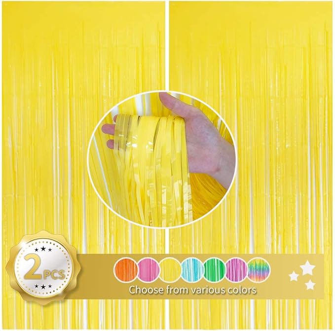 BEISHIDA 2Pcs Yellow Door Streamer, Yellow Backdrop, Foil Fringe Curtains Metallic Tinsel, for Halloween Backdrop Birthday Wedding Baby Shower Party Decoration (3.28 ft x 6.56 ft)