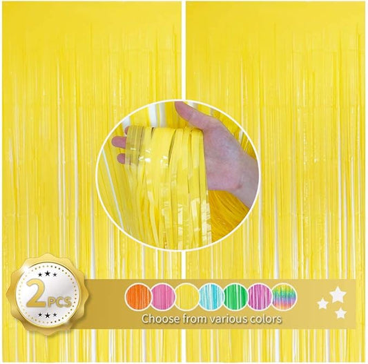 BEISHIDA 2Pcs Yellow Door Streamer, Yellow Backdrop, Foil Fringe Curtains Metallic Tinsel, for Halloween Backdrop Birthday Wedding Baby Shower Party Decoration (3.28 ft x 6.56 ft)