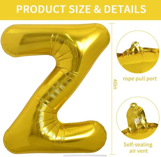 TONIFUL 40 Inch Large Gold Letter Z Balloons, Helium-Filled Foil Mylar Big Balloons for 2026 New Year Eve Graduation Wedding Baby Shower Birthday Party Anniversary Decorations