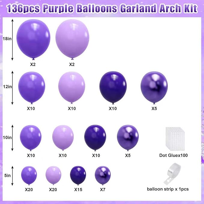 YMSZ Purple Balloon Garland Arch Kit, Dark Purple Balloons and Purple Balloon for for Purple Birthday Wedding Baby Shower Party Decorations