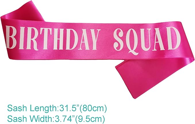 8PCS Birthday Squad Sashes, Hot Pink Birthday Sash Set for Women or Me Funny 16th 18th 21st 30th 40th 50th or Other Bday Party Favors Decorations