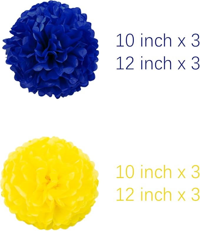 Yellow and Blue Tissue Pom Poms Paper Kit DIY Decorative Flowers Ball for Birthday Party Wedding Hanging Decorations Pack of 12 10in12in