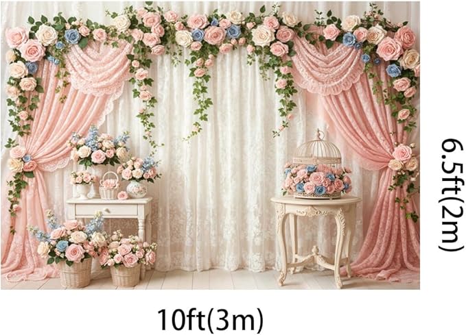 Kate 10x6.5ft Elegant Floral Arch Photography Backdrop with Sheer Lace Curtains for Wedding Photography Photo Background