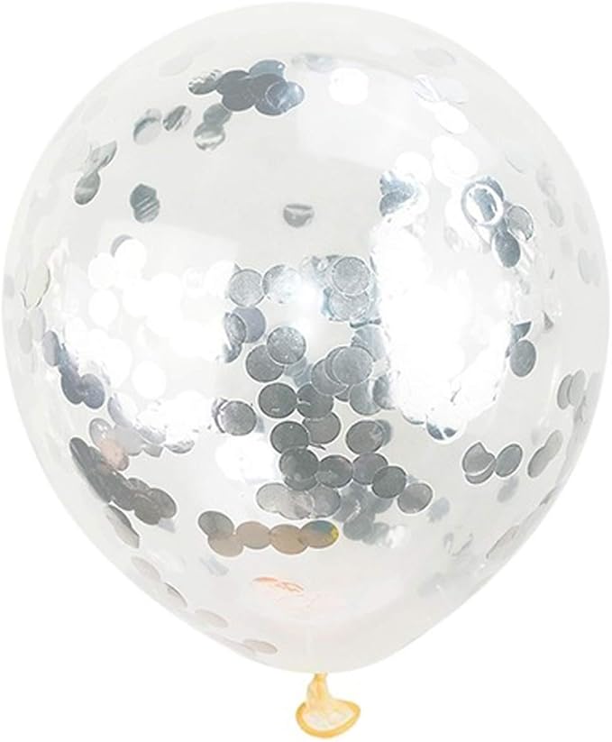 KIRIKOU Pack of 24 Pieces Confetti Balloons 12 Inch Latex Party Balloons for Party Decorations, Wedding, Engagement, Bridal, Birthday and Shower (Silver)