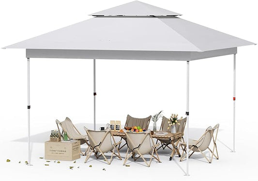 Arlopu Pop Up Canopy Tent with 1-Person Set up, Camping Instant Durable Shelter, Outdoor Gazebo Beach Shade with Wheeled Bag, 4 Sand Bags for Weight (White, 12FTX12FT)