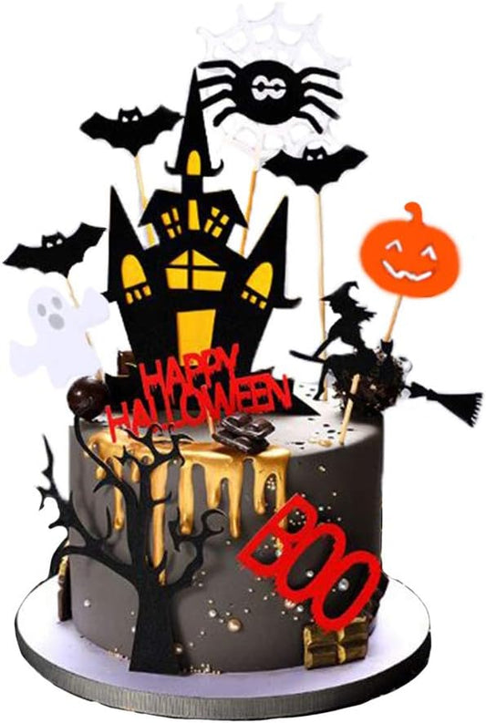 Set of 22 Halloween Cake Topper Cupcake topper Haunted House Cake Topper Halloween Cake Decoration Ghost Cake Decoration Pumpkin Cupcake for Wizard Party Ghost Spider Party