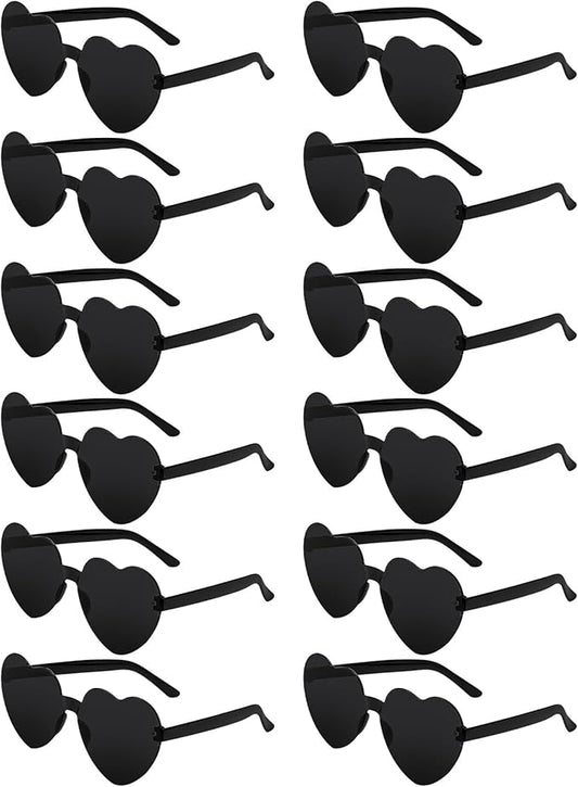 12 Pairs Heart Shaped Sunglasses Candy Color Rimless Fun Heart Glasses for Women Party Favors