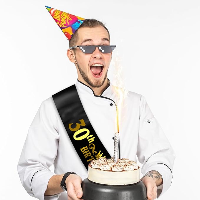 30th Birthday King Sash with Gold Foil - Soft Satin Black 30th Birthday Sash for Men 30th Fabulous Bday Party, Great for Men 30 Bday Gifts Ideas, Large Enough Size (35.4x3.74 inch)