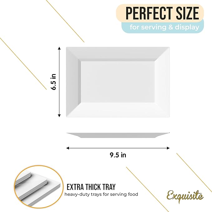Exquisite Plastic Serving Trays For Party - 20 Pcs 9.5 Inch White Serving Platters, Plastic Trays For Food, White Tray, Food Tray Disposable Platters For Parties, Catering & Buffet