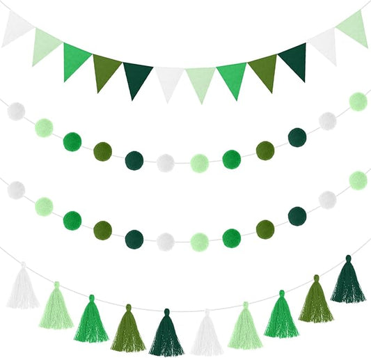 Irenare 9.8 ft Pom Pom Garland Felt Rainbow Garland 2026 Graduation Party Decoration Colorful Pennant Tassel Banner Back to School Birthday Triangle Banner for Classroom School Mantel(Gradient Green)