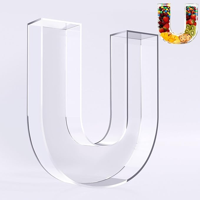 Ledido 10’’ Acrylic Letter Charcuterie Board Box, Reusable Fillable Serving Tray for Candy Cake Fruit Snack, Easy-Clean Acrylic Charcuterie Tray for Birthday Anniversary Party Decorations, Letter U
