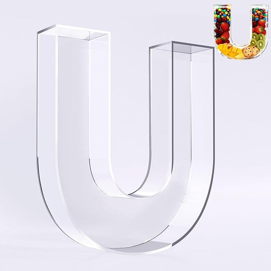 Ledido 10’’ Acrylic Letter Charcuterie Board Box, Reusable Fillable Serving Tray for Candy Cake Fruit Snack, Easy-Clean Acrylic Charcuterie Tray for Birthday Anniversary Party Decorations, Letter U