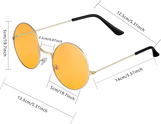 ONESING 8-20 Pairs Round Hippie Sunglasses Circle Sunglasses for Women Glasses Multicoloured Hippie Headband Disco Party