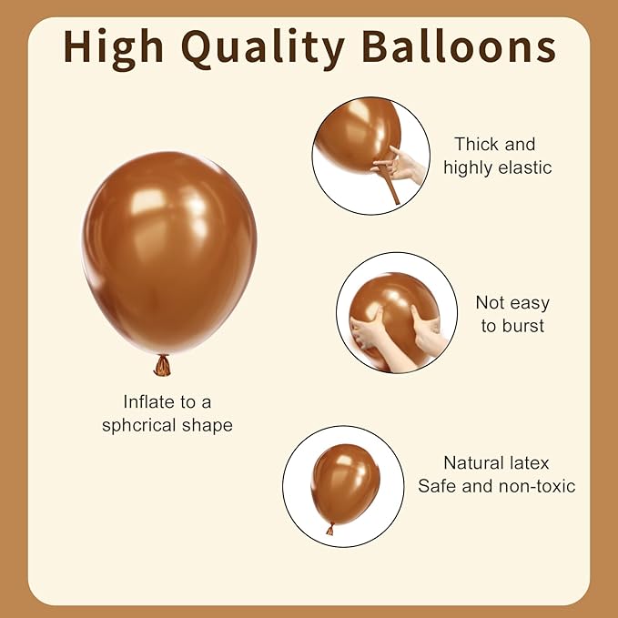 Brown Balloons, 60pcs 12In Neutral Balloon Set, Dark Brown and Sand White Balloons, Tan Cocoa Coffee Beige Nude Latex Balloon for Neutral Baby Shower Birthday Bridal Shower