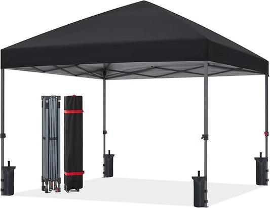 ABCCANOPY 8x8 Pop Up Canopy Tent, Easy Setup Instant Shelter with Wheeled Bag, Heavy Duty Outdoor Canopy for Beach, Market, Backyard, UV Protection, Outdoor Weather Protection (Black, 8x8)