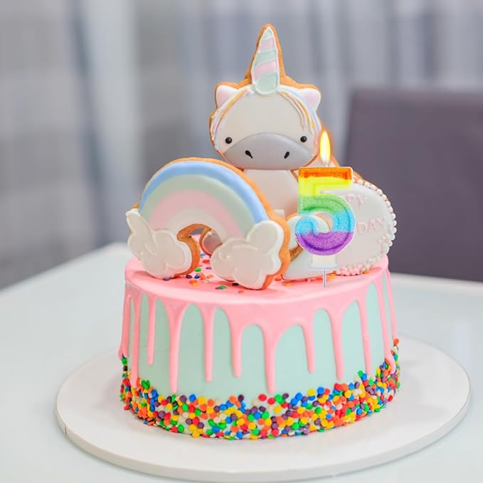 Rainbow Candles for Birthday Cakes, Rainbow Themed Cake Topper Birthday Party Decorations, 5th Number Candle (Number 5)