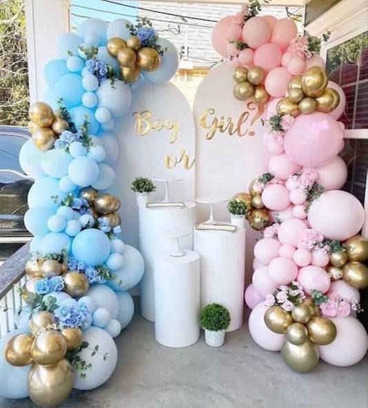 Gender Reveal Balloon Garland kits,142Pcs Pink Blue Metallic Gold Latex Balloons for Birthday Party Celebration Wedding Gender Reveal He or She (Pink Blue Gold)