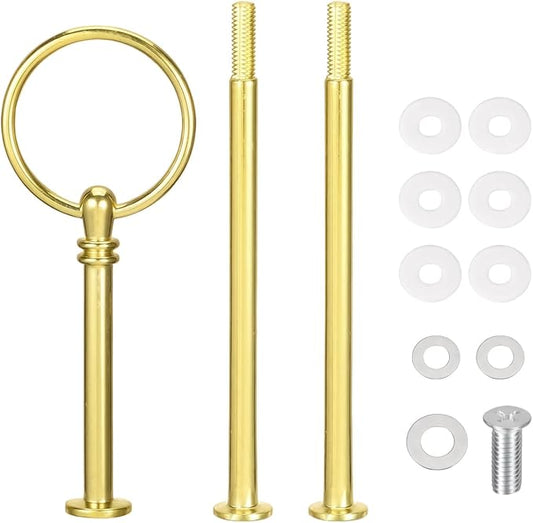 1Set 3 Tier Cake Stand Fittings Metal Dessert Display Holder for Wedding Birthday Party Cake Plate Rod Hardware Set (Golden)